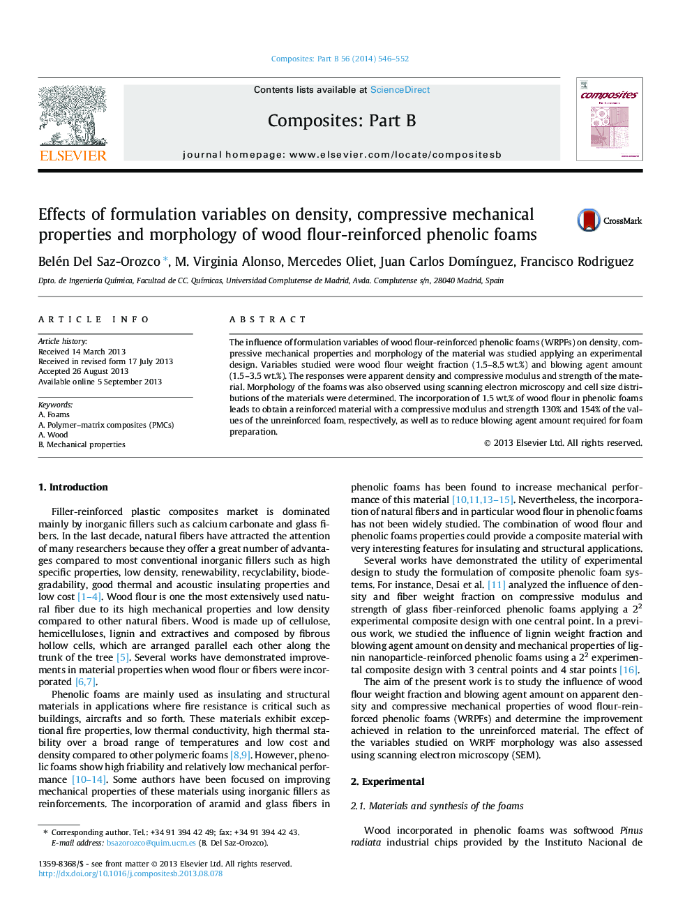 Effects of formulation variables on density, compressive mechanical properties and morphology of wood flour-reinforced phenolic foams