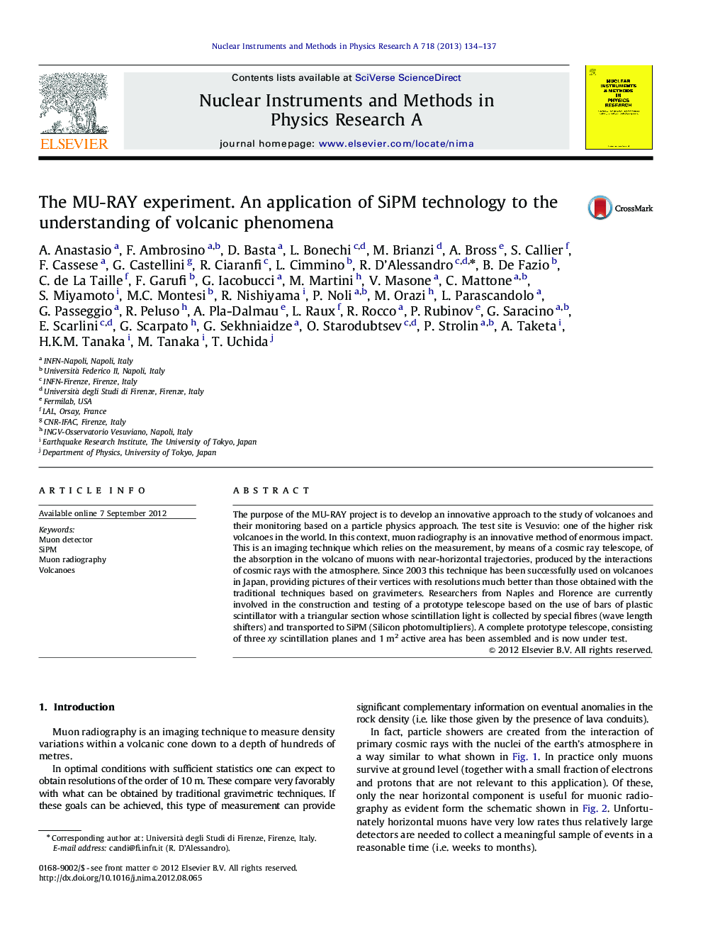 The MU-RAY experiment. An application of SiPM technology to the understanding of volcanic phenomena