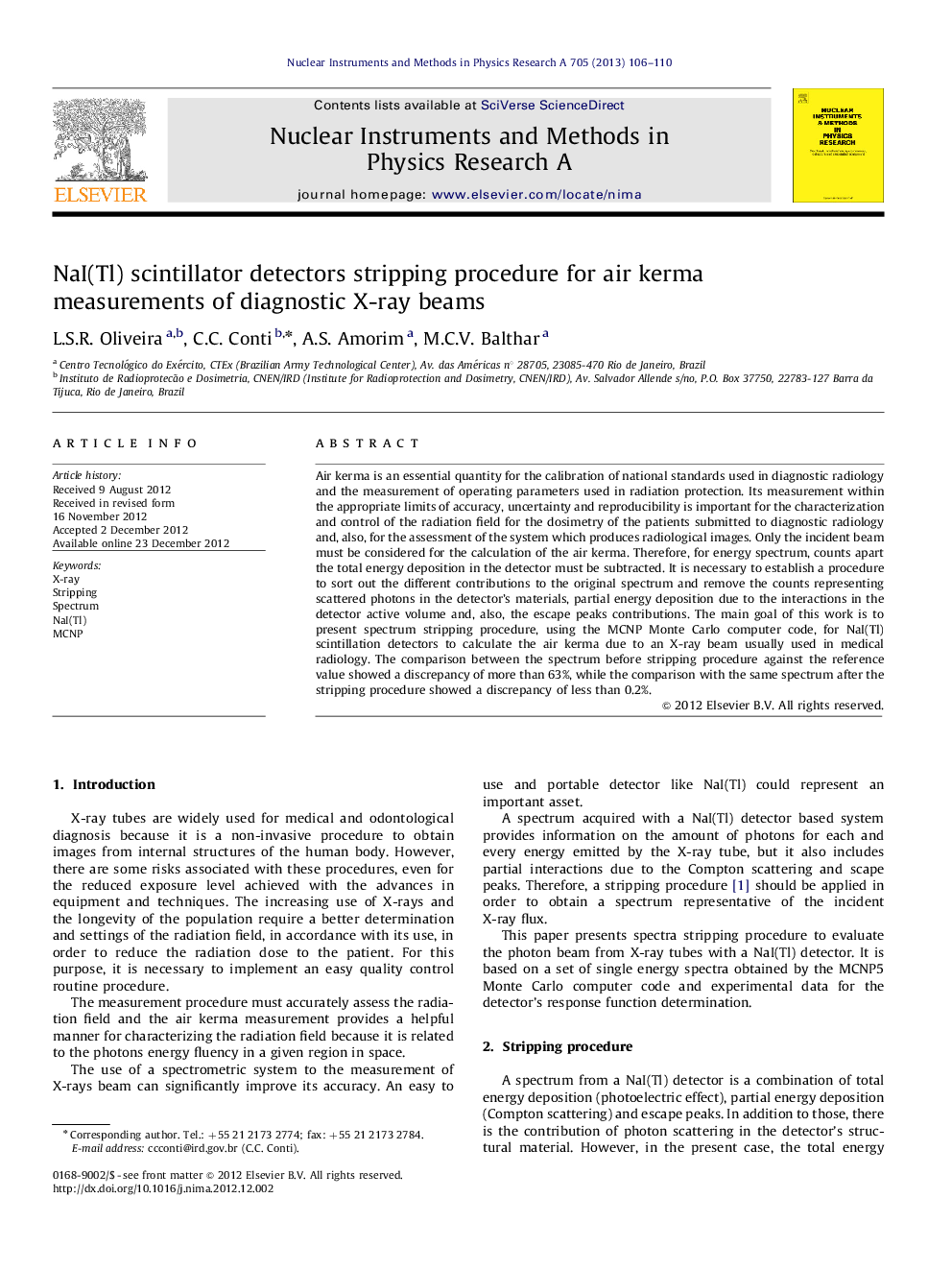 NaI(Tl) scintillator detectors stripping procedure for air kerma measurements of diagnostic X-ray beams