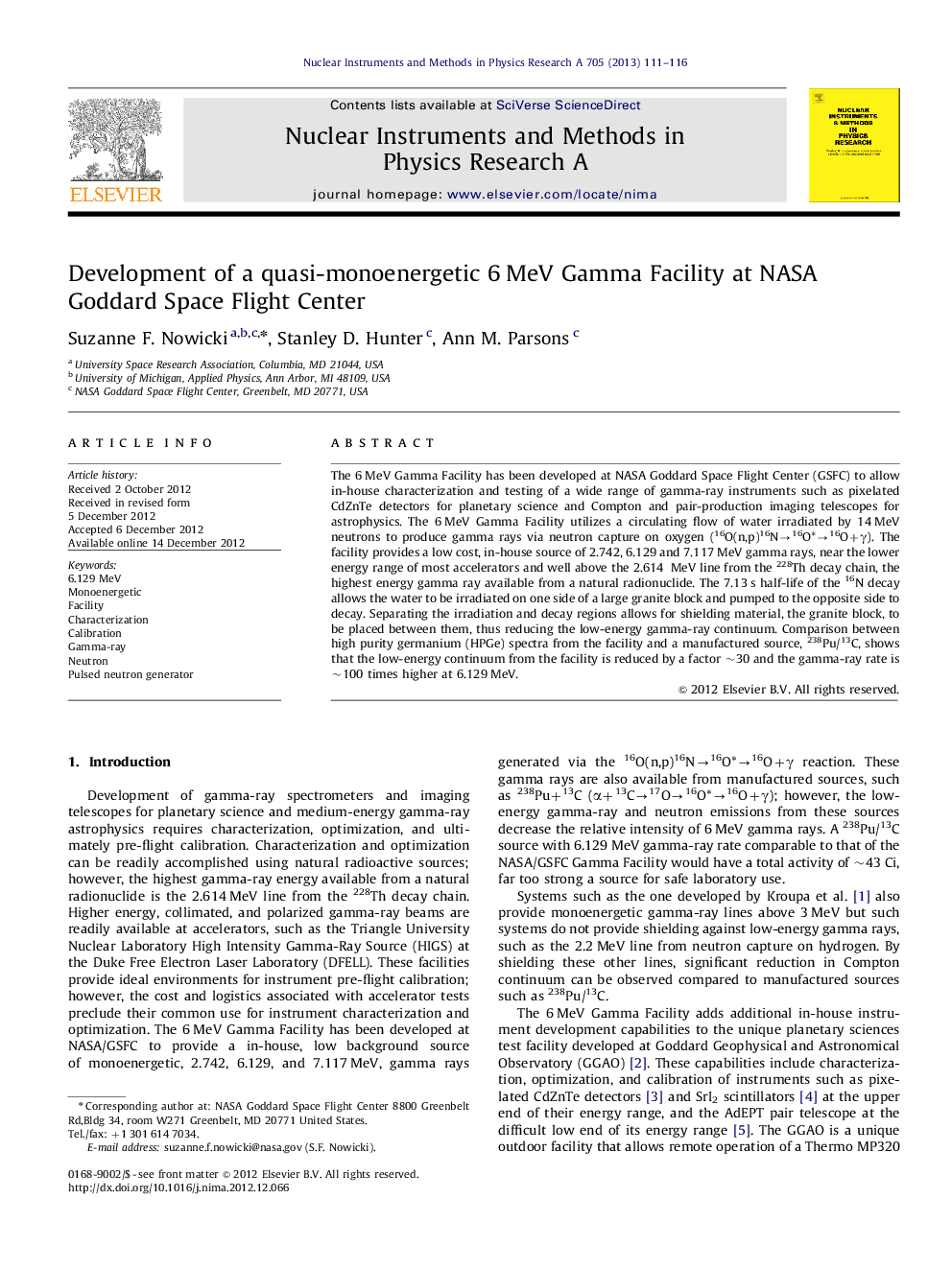 Development of a quasi-monoenergetic 6Â MeV Gamma Facility at NASA Goddard Space Flight Center