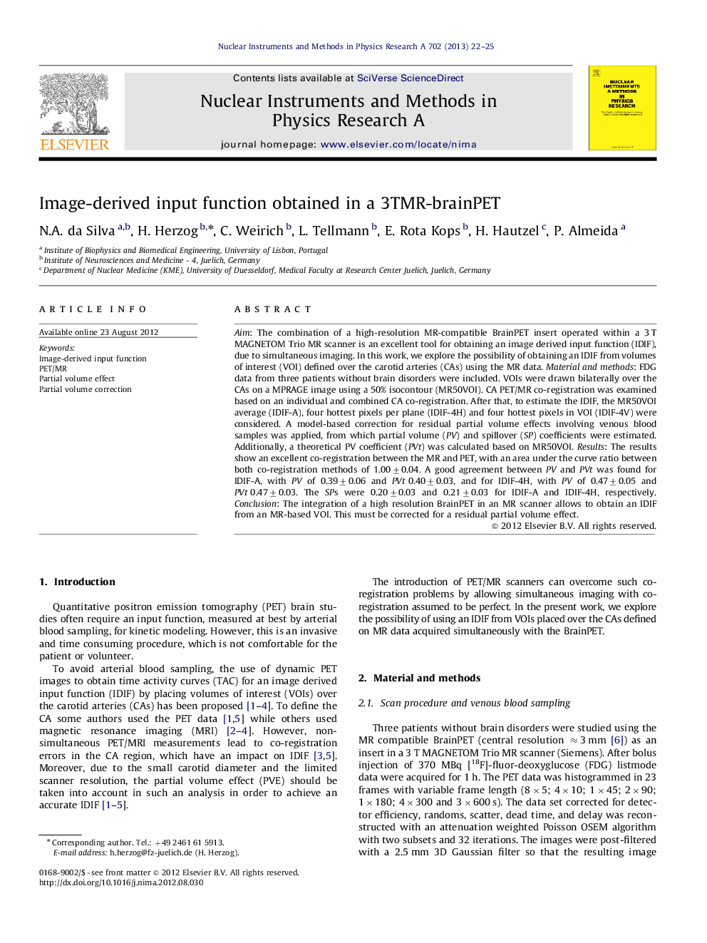 Image-derived input function obtained in a 3TMR-brainPET