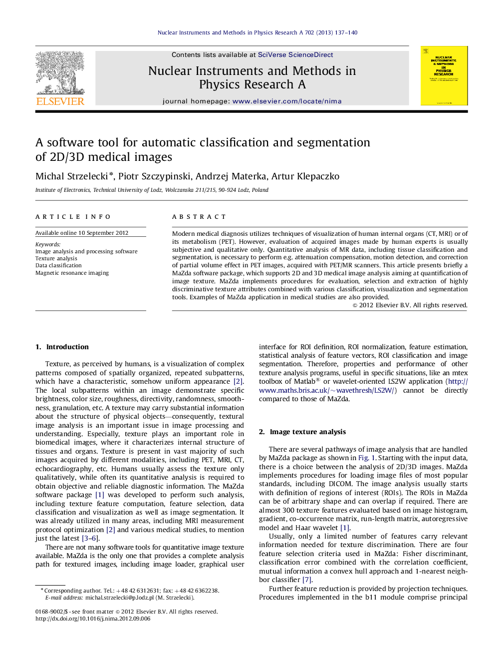 A software tool for automatic classification and segmentation of 2D/3D medical images