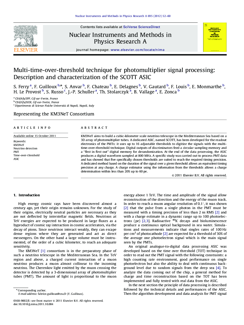 Multi-time-over-threshold technique for photomultiplier signal processing: Description and characterization of the SCOTT ASIC