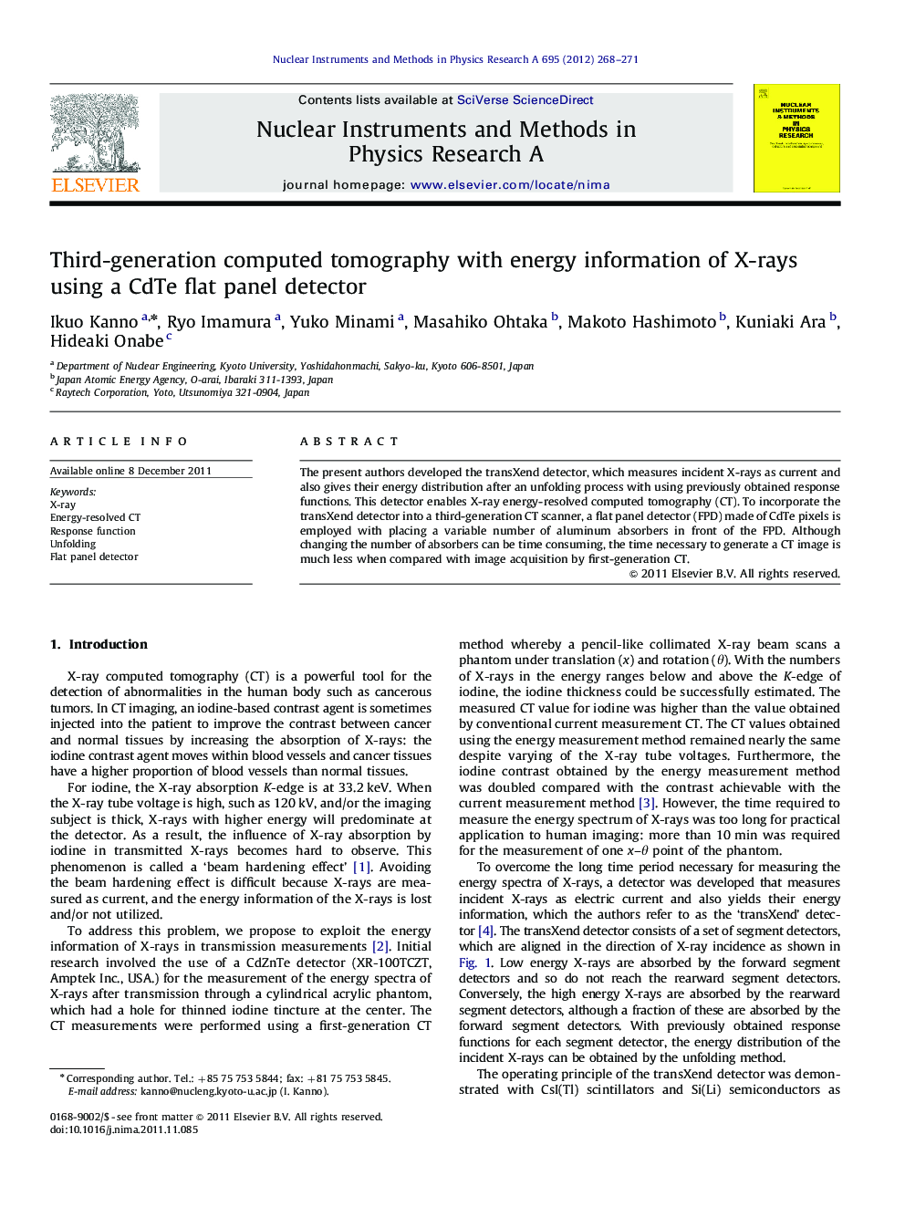 عکس صفحه اول مقاله: Third-generation computed tomography with energy information of X-rays using a CdTe flat panel detector Third-generation computed tomography with energy information of X-rays using a CdTe flat panel detector