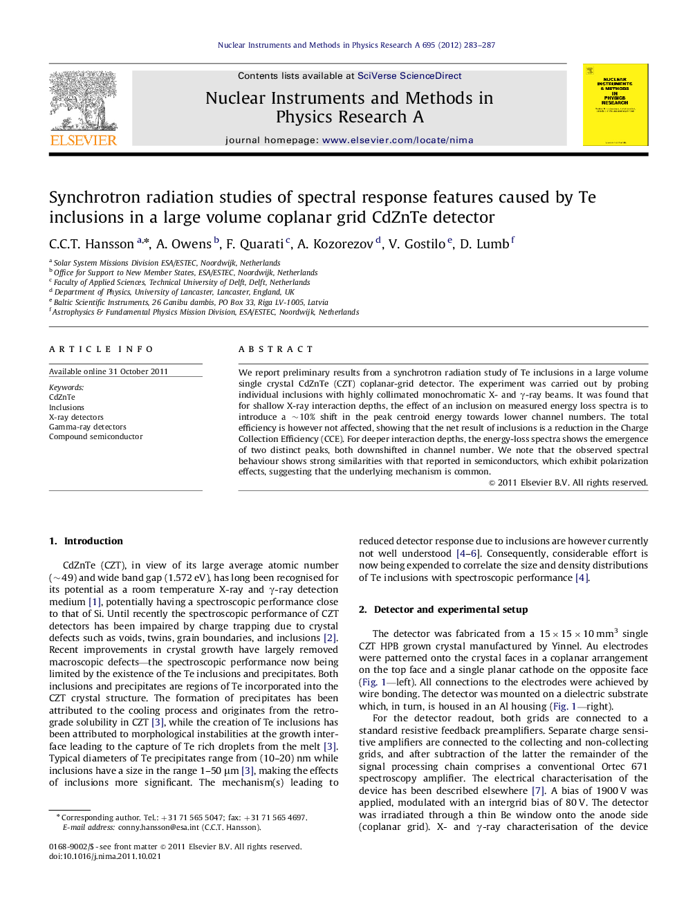 Synchrotron radiation studies of spectral response features caused by Te inclusions in a large volume coplanar grid CdZnTe detector