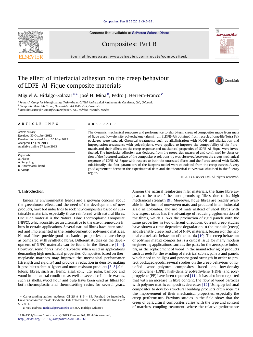 The effect of interfacial adhesion on the creep behaviour of LDPE–Al–Fique composite materials