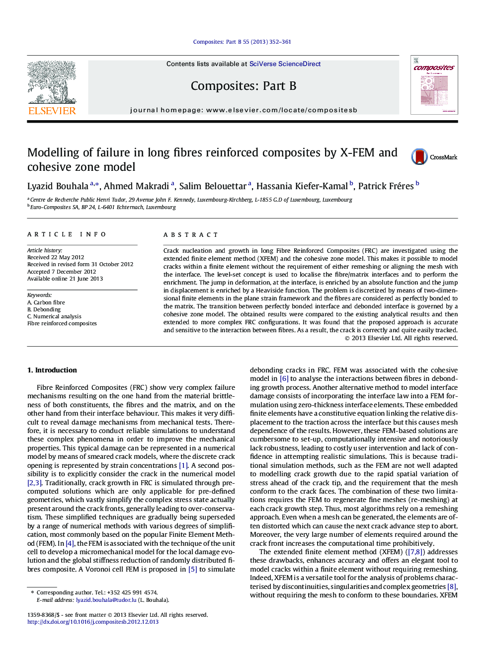 Modelling of failure in long fibres reinforced composites by X-FEM and cohesive zone model