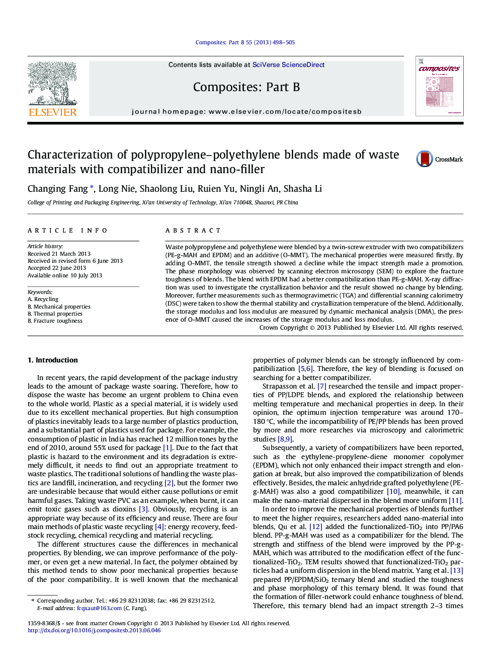 Characterization of polypropylene–polyethylene blends made of waste materials with compatibilizer and nano-filler