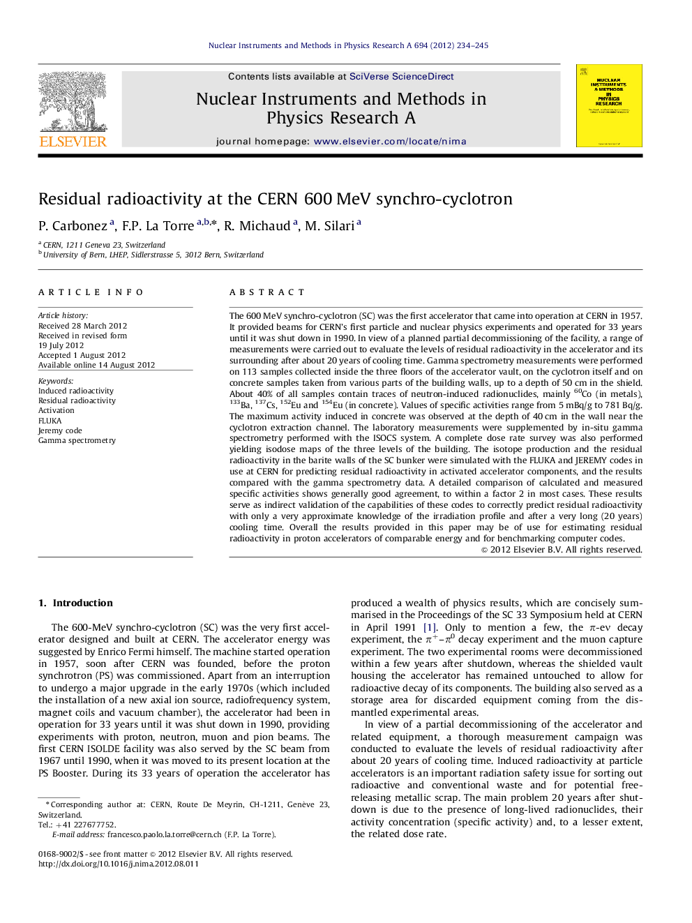 Residual radioactivity at the CERN 600Â MeV synchro-cyclotron