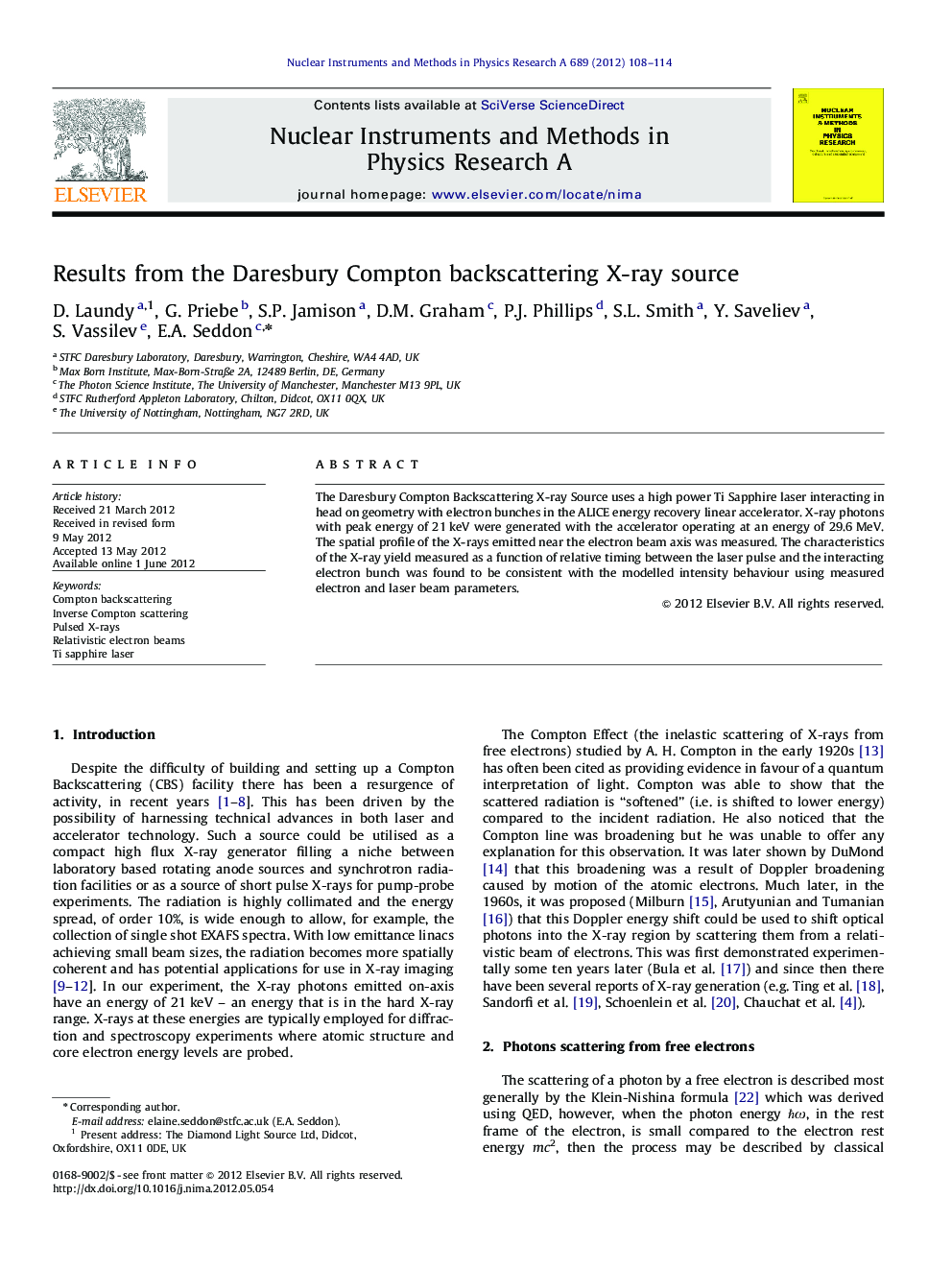 Results from the Daresbury Compton backscattering X-ray source