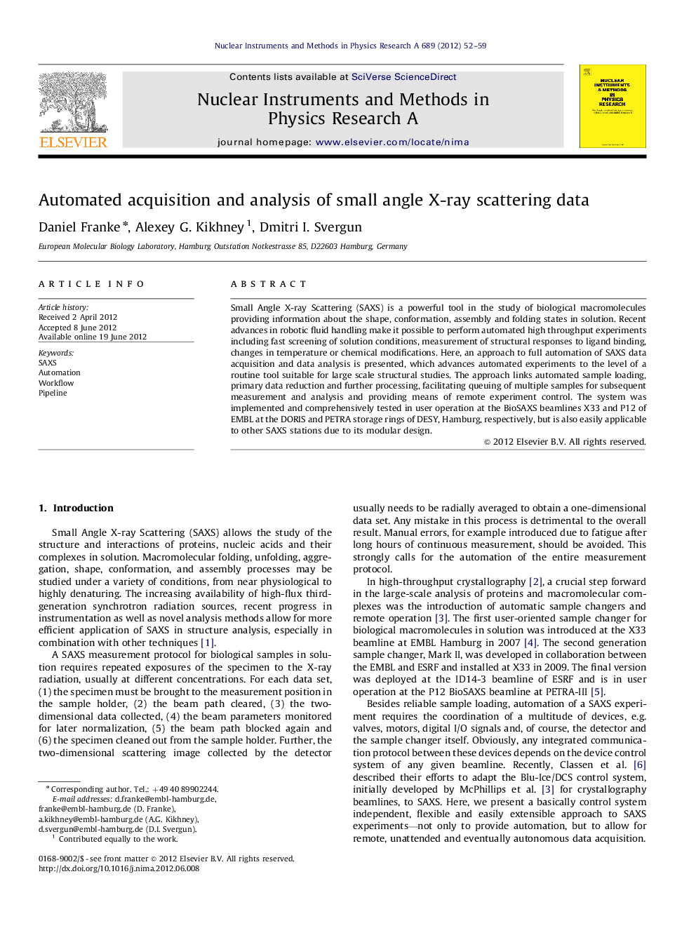 Automated acquisition and analysis of small angle X-ray scattering data