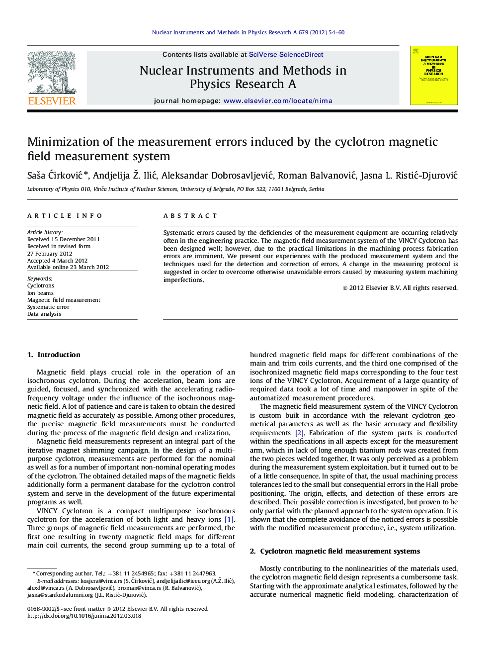 Minimization of the measurement errors induced by the cyclotron magnetic field measurement system