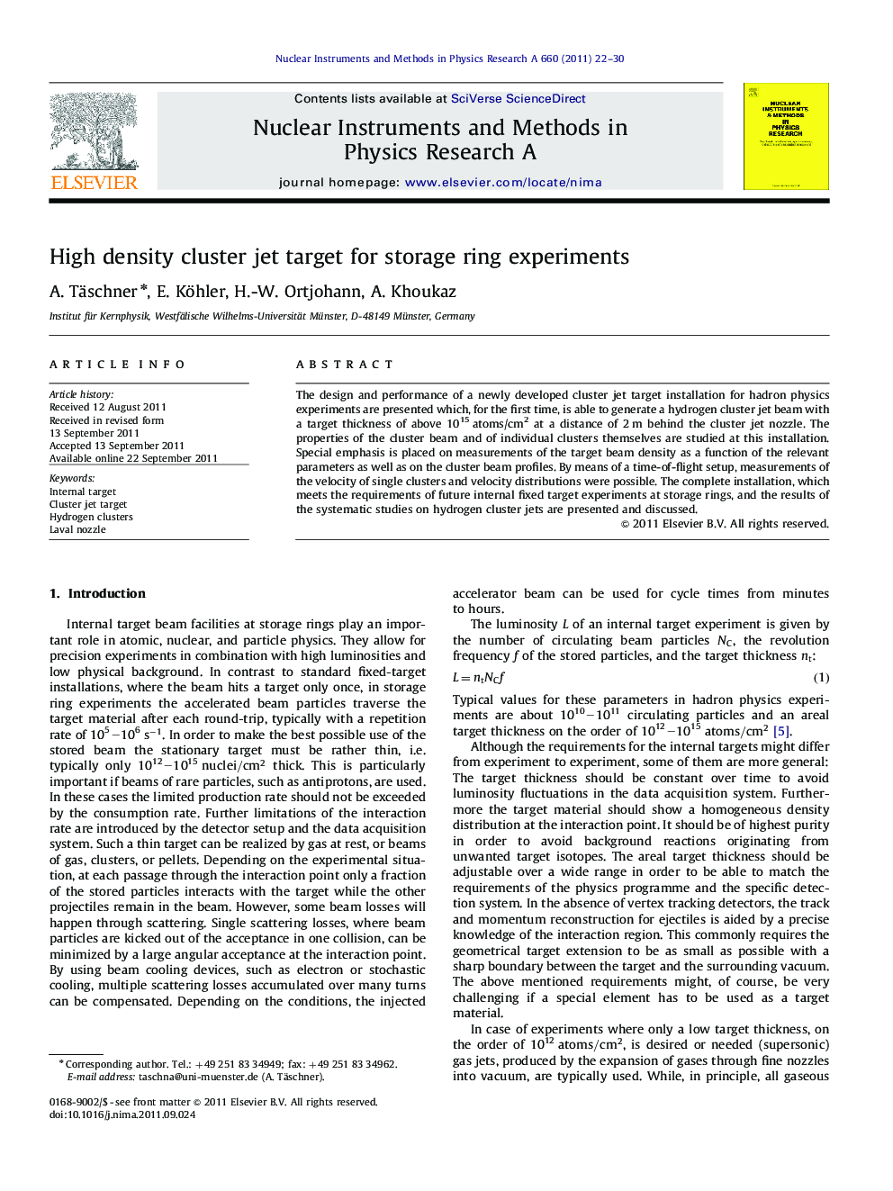High density cluster jet target for storage ring experiments