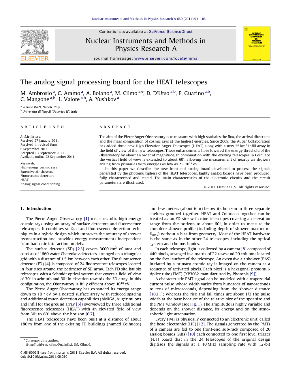 The analog signal processing board for the HEAT telescopes