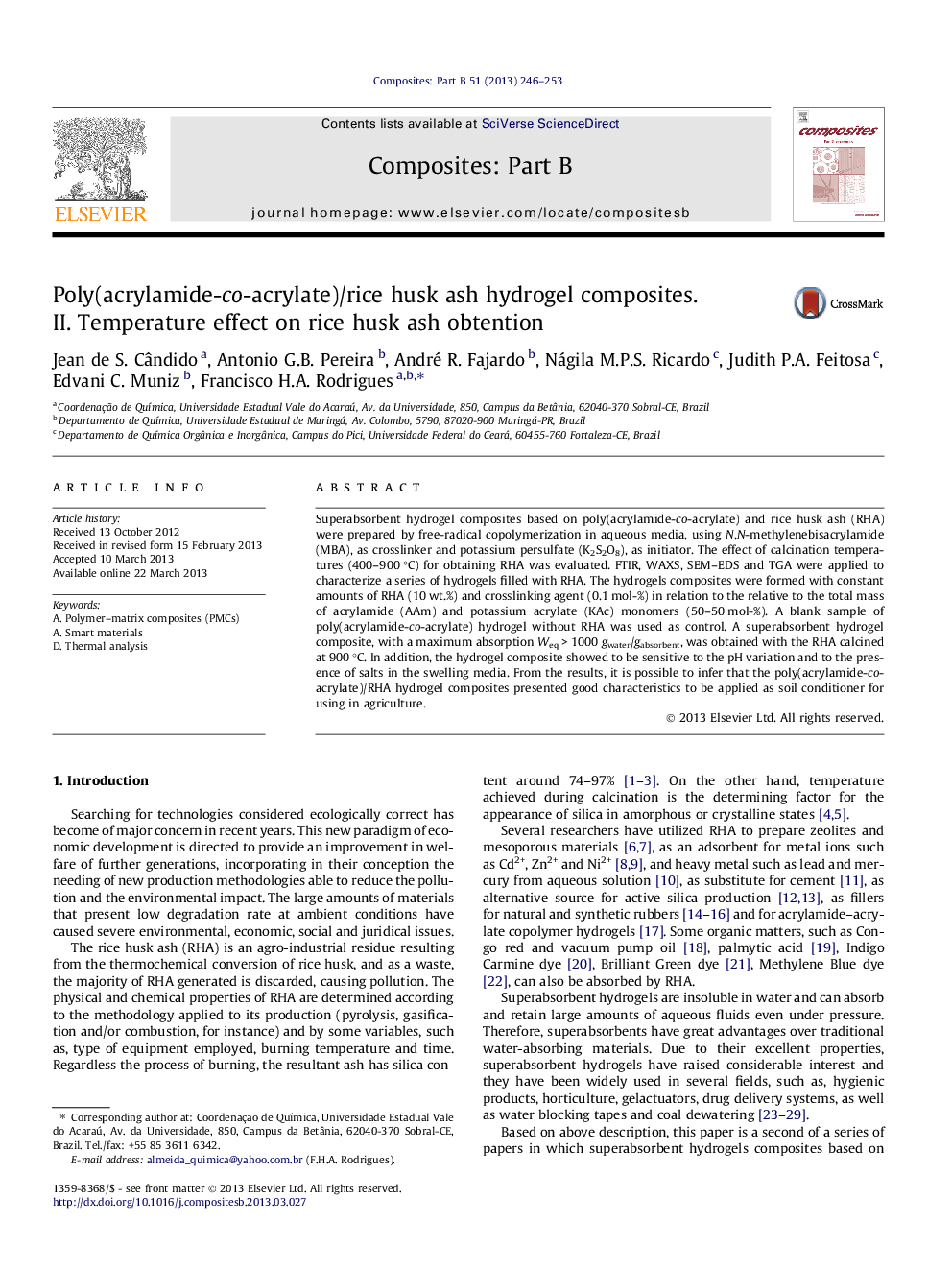 Poly(acrylamide-co-acrylate)/rice husk ash hydrogel composites. II. Temperature effect on rice husk ash obtention