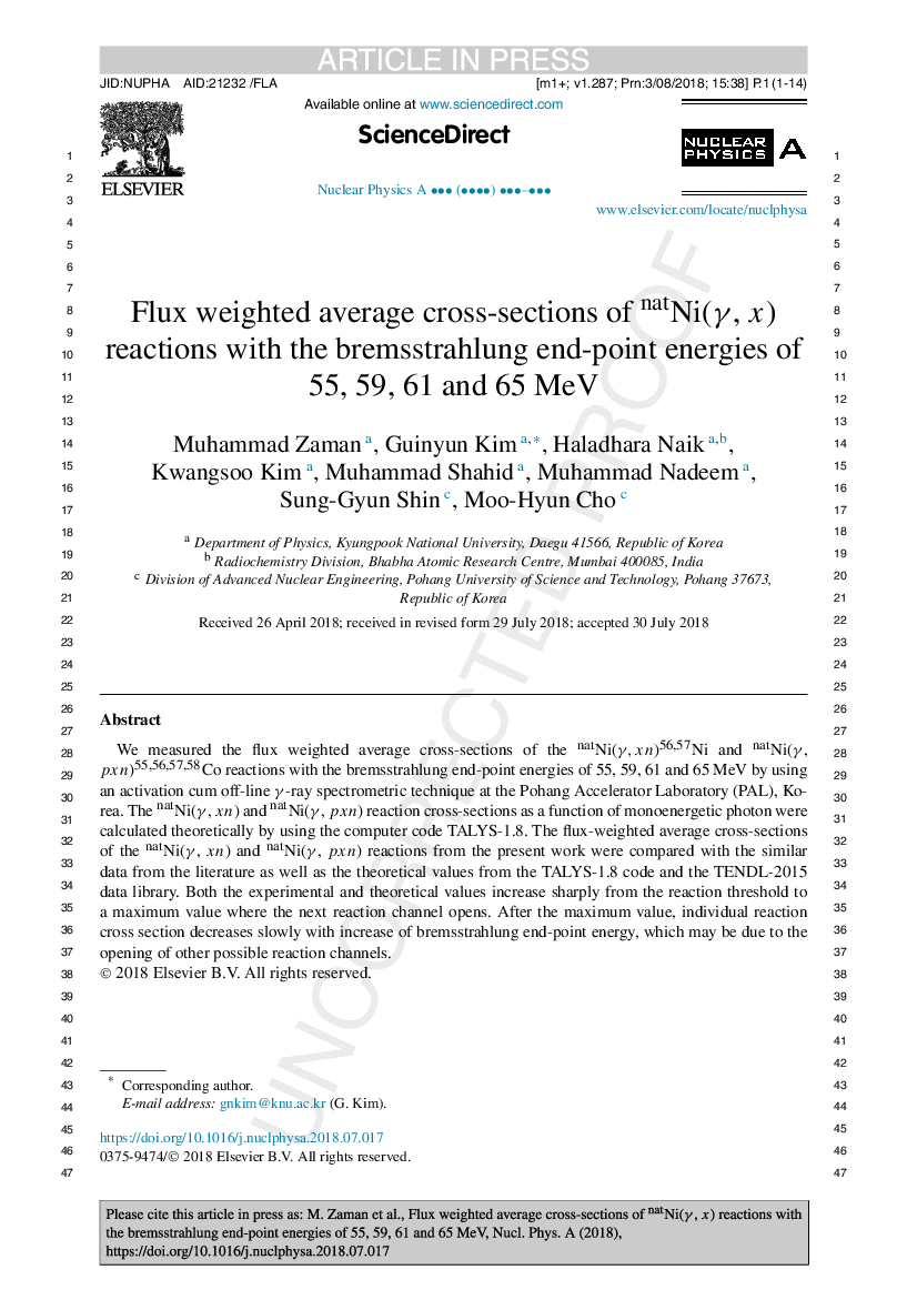 Flux weighted average cross-sections of natNi(Î³, x) reactions with the bremsstrahlung end-point energies of 55, 59, 61 and 65 MeV