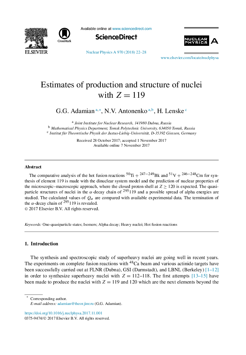 Estimates of production and structure of nuclei with ZÂ =Â 119