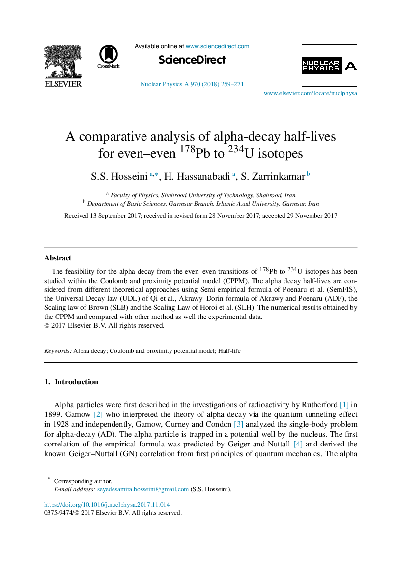 A comparative analysis of alpha-decay half-lives for even-even 178Pb to 234U isotopes