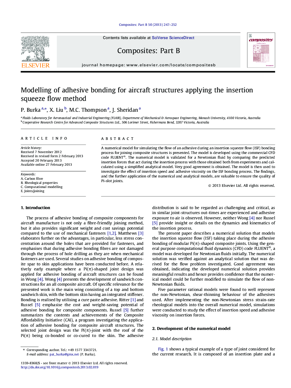 Modelling of adhesive bonding for aircraft structures applying the insertion squeeze flow method