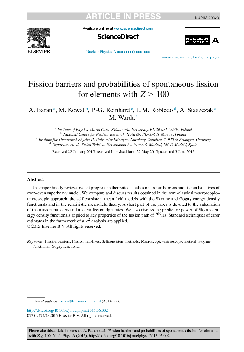 Fission barriers and probabilities of spontaneous fission for elements with ZÂ â¥Â 100