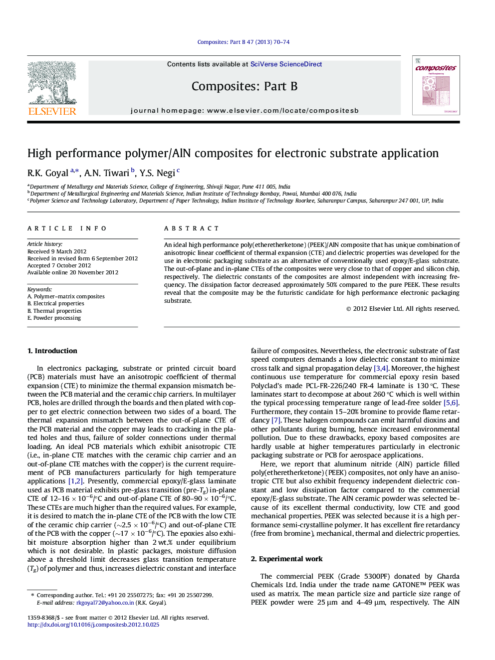 High performance polymer/AlN composites for electronic substrate application