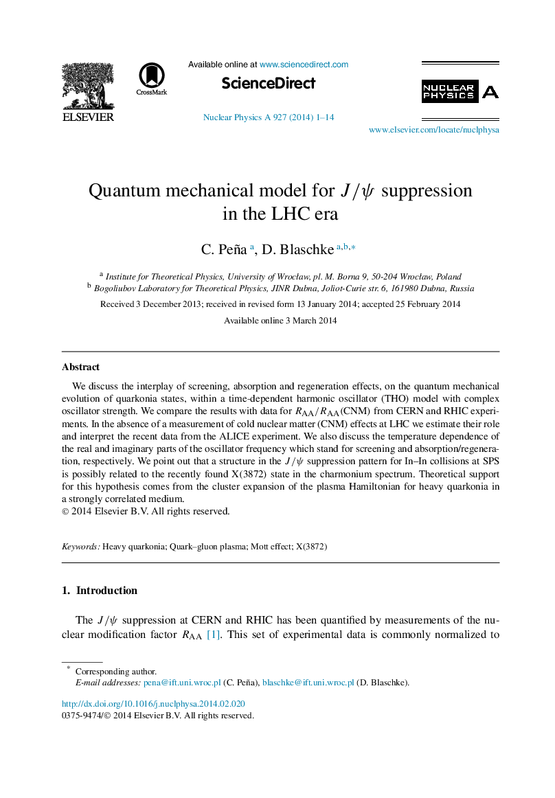 Quantum mechanical model for J/Ï suppression in the LHC era