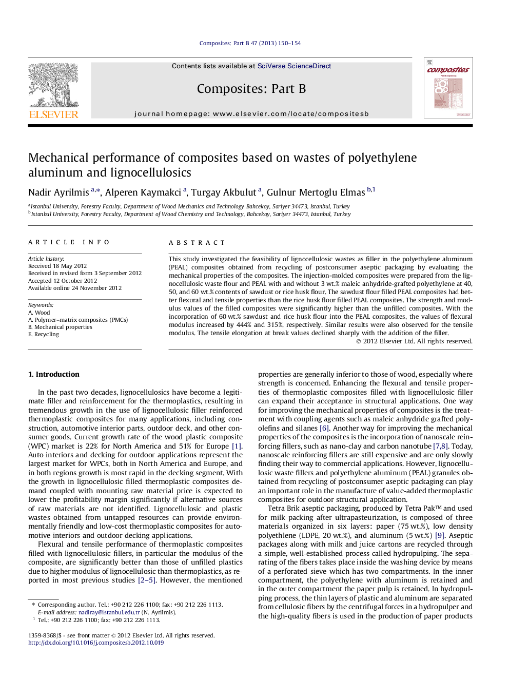 Mechanical performance of composites based on wastes of polyethylene aluminum and lignocellulosics