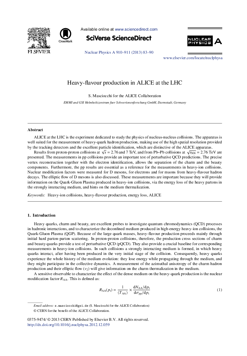 عکس صفحه اول مقاله: Heavy-flavour production in ALICE at the LHC Heavy-flavour production in ALICE at the LHC
