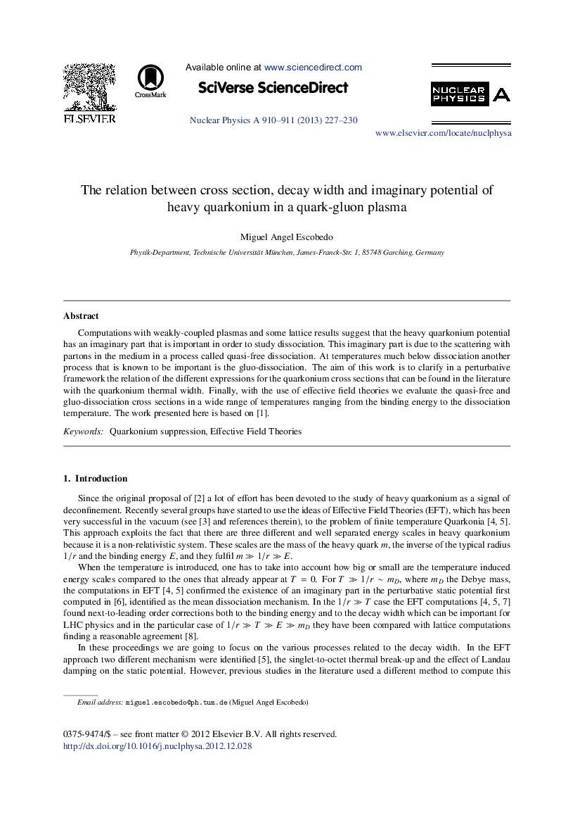 رابطه بین مقطع، عرض پوسیدگی و پتانسیل خیالی کوارکونیم سنگین در یک پلاسمای کوارتز گلوئون 