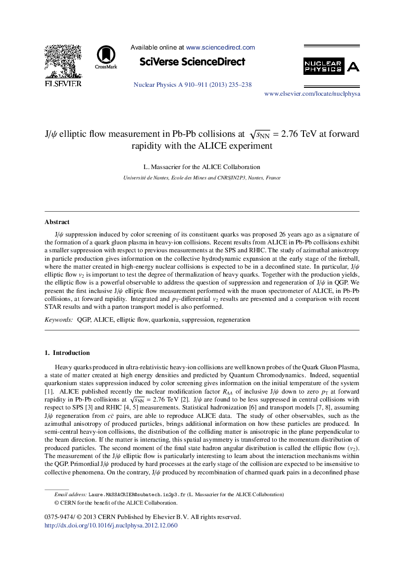 J/Ï elliptic flow measurement in Pb-Pb collisions at sNN=2.76 TeV at forward rapidity with the ALICE experiment