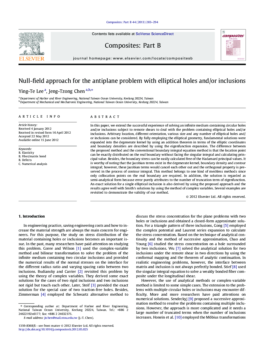 Null-field approach for the antiplane problem with elliptical holes and/or inclusions