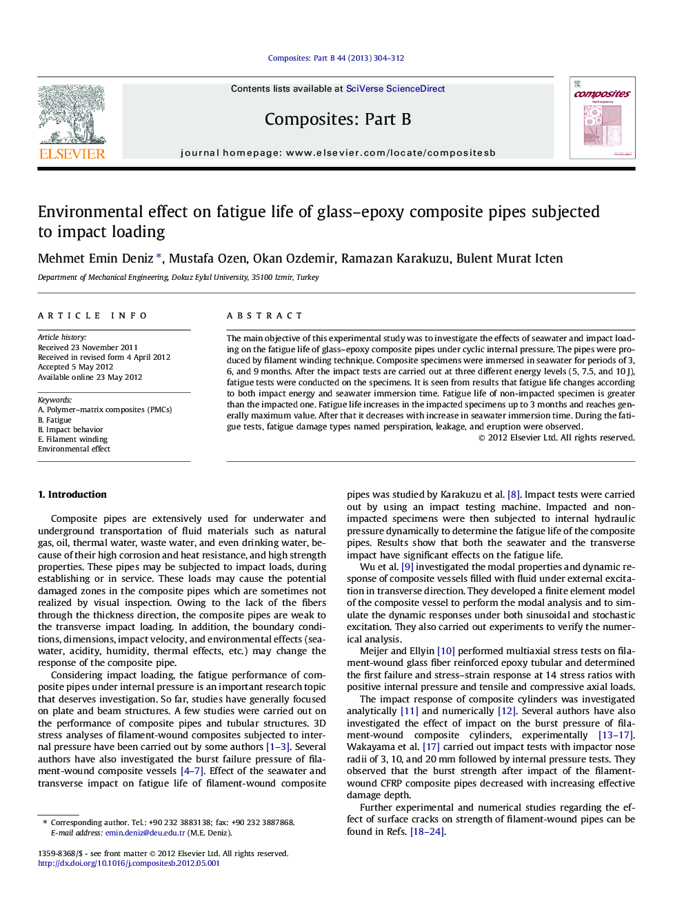 Environmental effect on fatigue life of glass–epoxy composite pipes subjected to impact loading