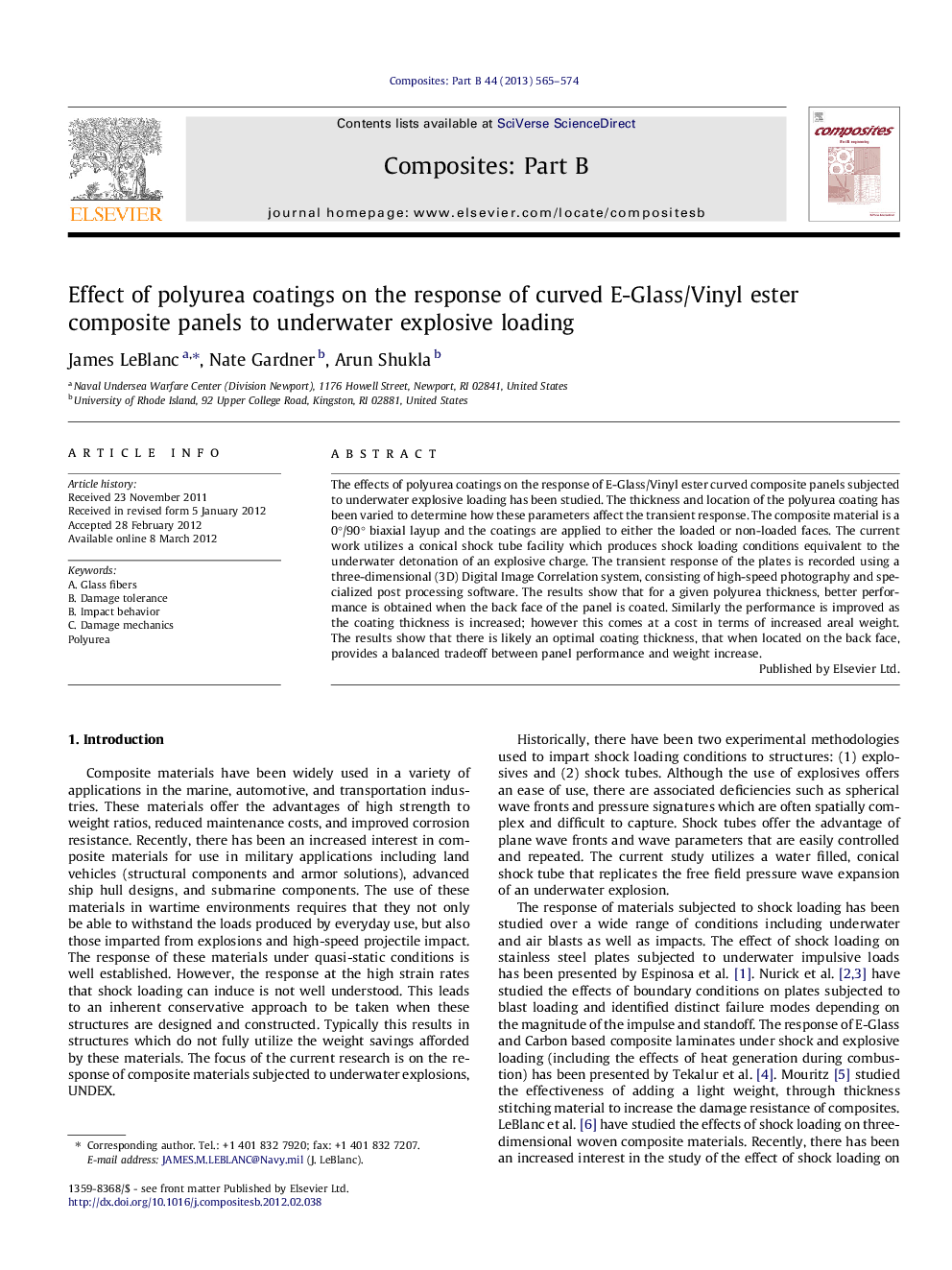 Effect of polyurea coatings on the response of curved E-Glass/Vinyl ester composite panels to underwater explosive loading