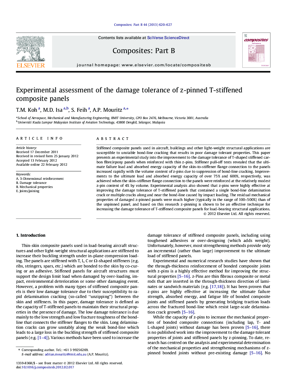 Experimental assessment of the damage tolerance of z-pinned T-stiffened composite panels