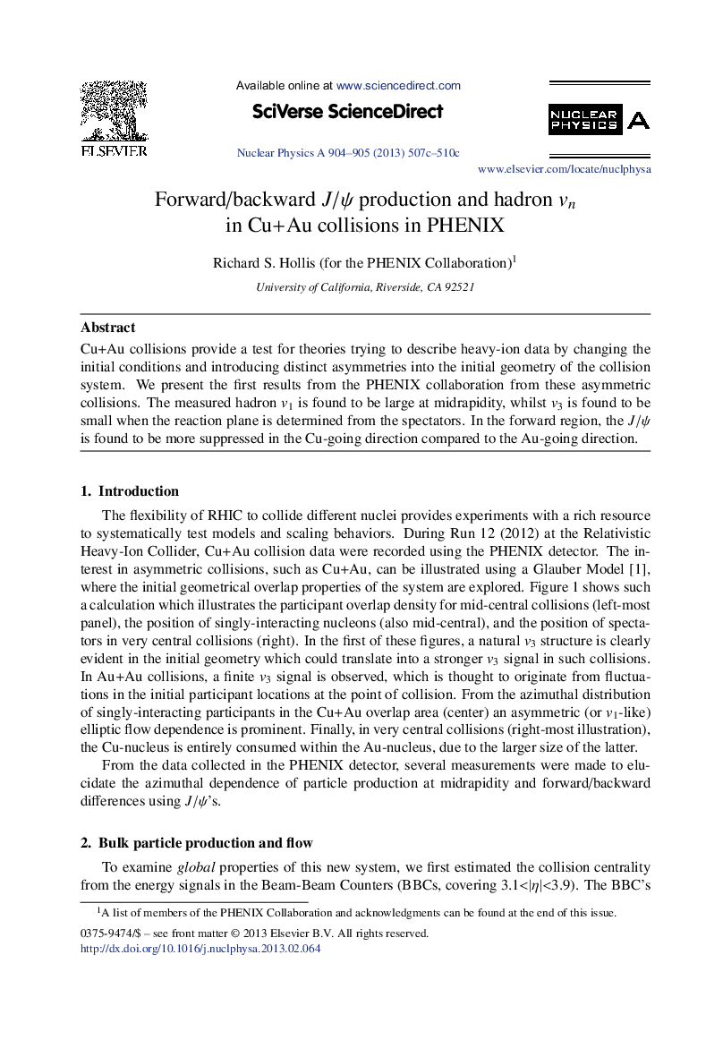 Forward/backward J/Ï production and hadron vn in Cu + Au collisions in PHENIX