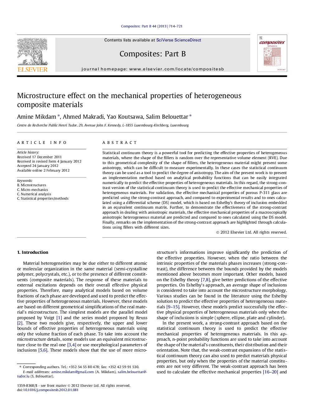 Microstructure effect on the mechanical properties of heterogeneous composite materials