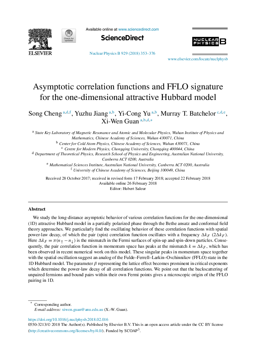 Asymptotic correlation functions and FFLO signature for the one-dimensional attractive Hubbard model