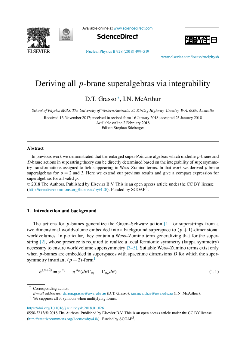 Deriving all p-brane superalgebras via integrability