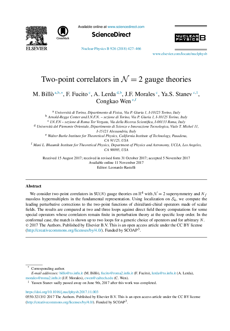 Two-point correlators in N=2 gauge theories