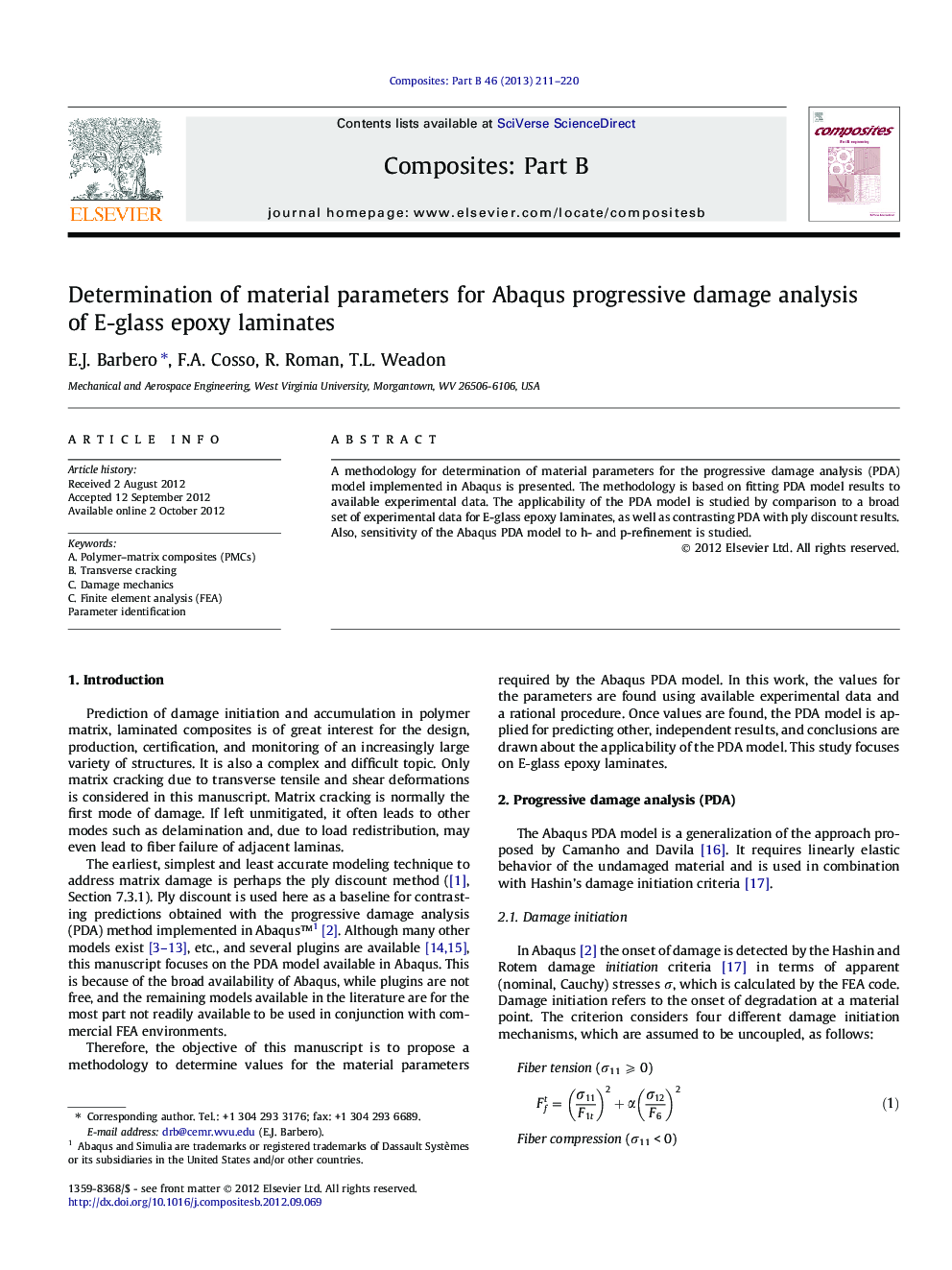Determination of material parameters for Abaqus progressive damage analysis of E-glass epoxy laminates