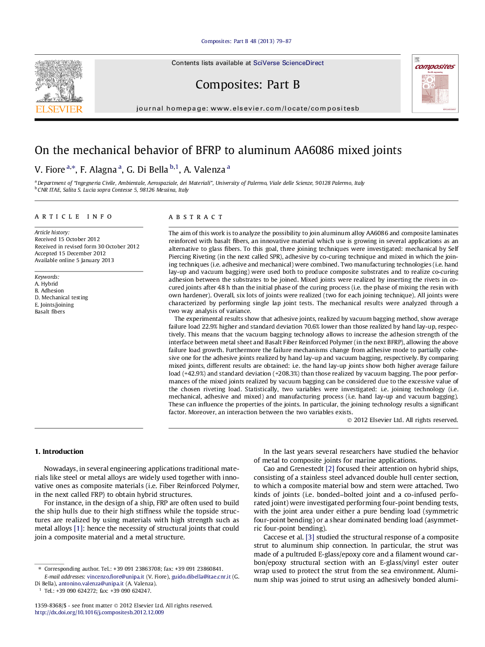 On the mechanical behavior of BFRP to aluminum AA6086 mixed joints