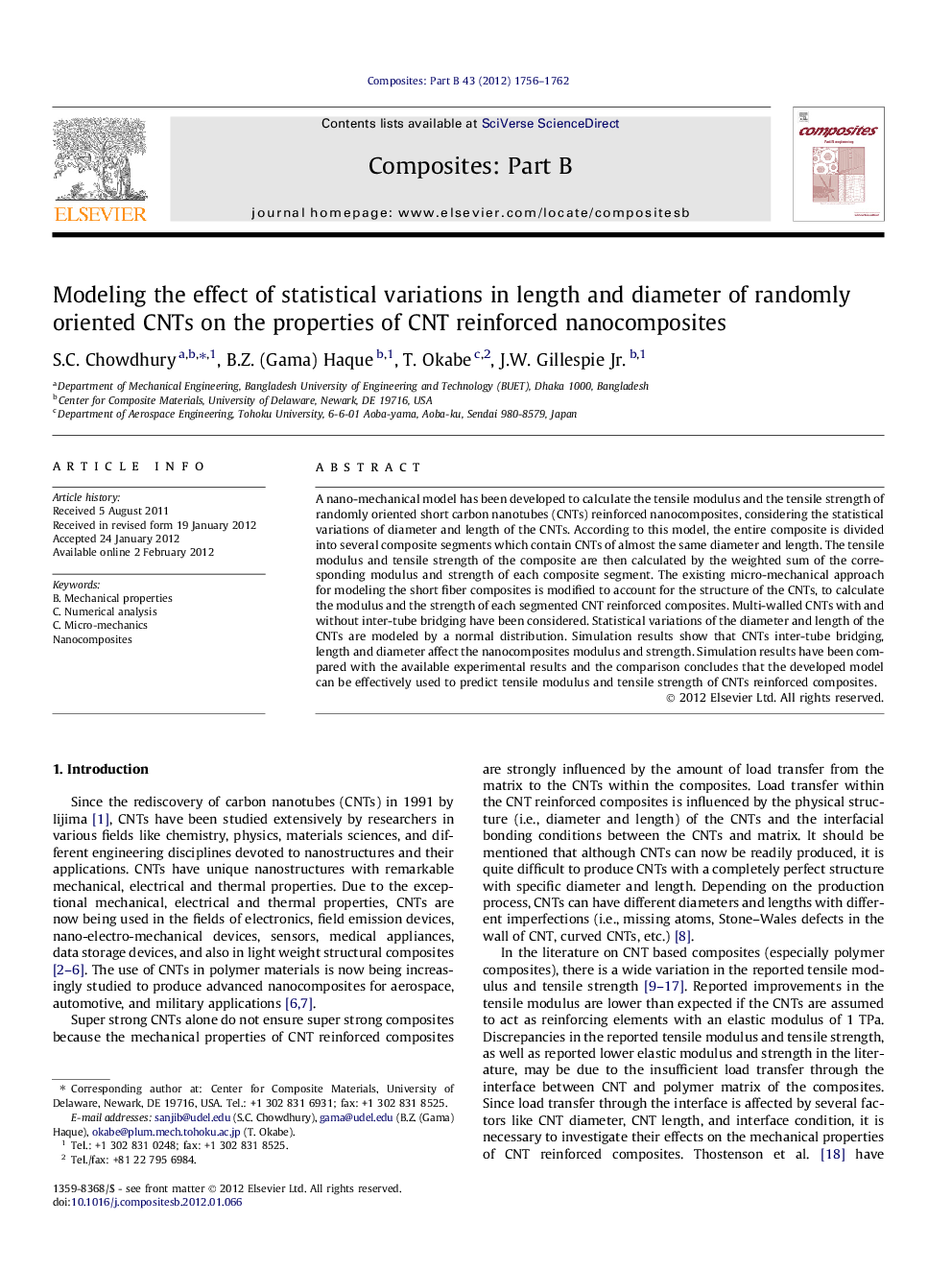 Modeling the effect of statistical variations in length and diameter of randomly oriented CNTs on the properties of CNT reinforced nanocomposites