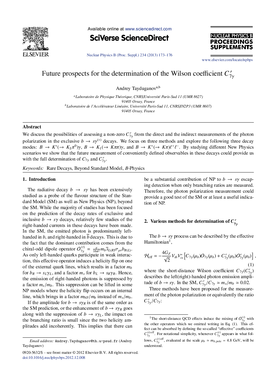 Future prospects for the determination of the Wilson coefficient C7Î³â²