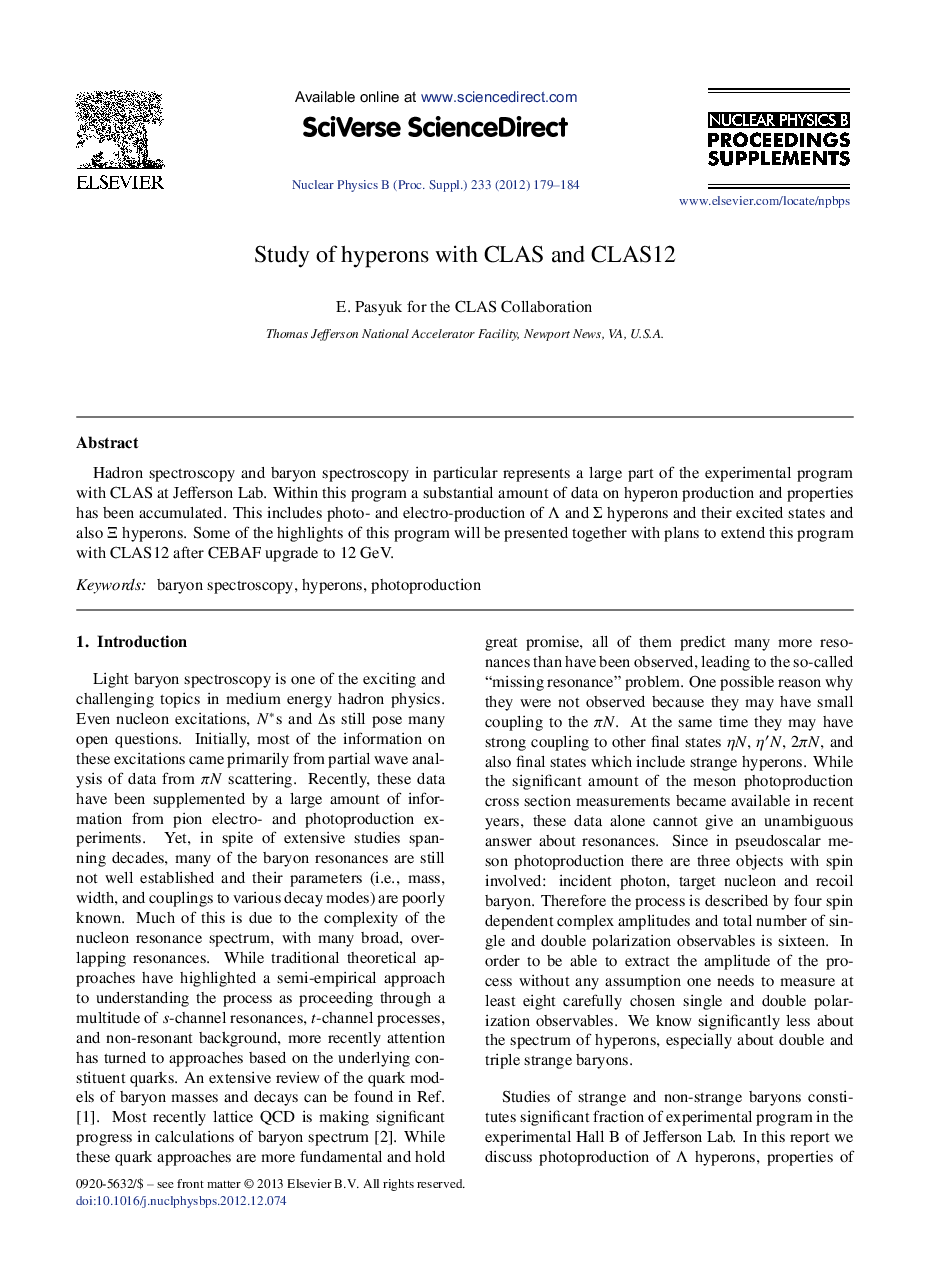 Study of hyperons with CLAS and CLAS12