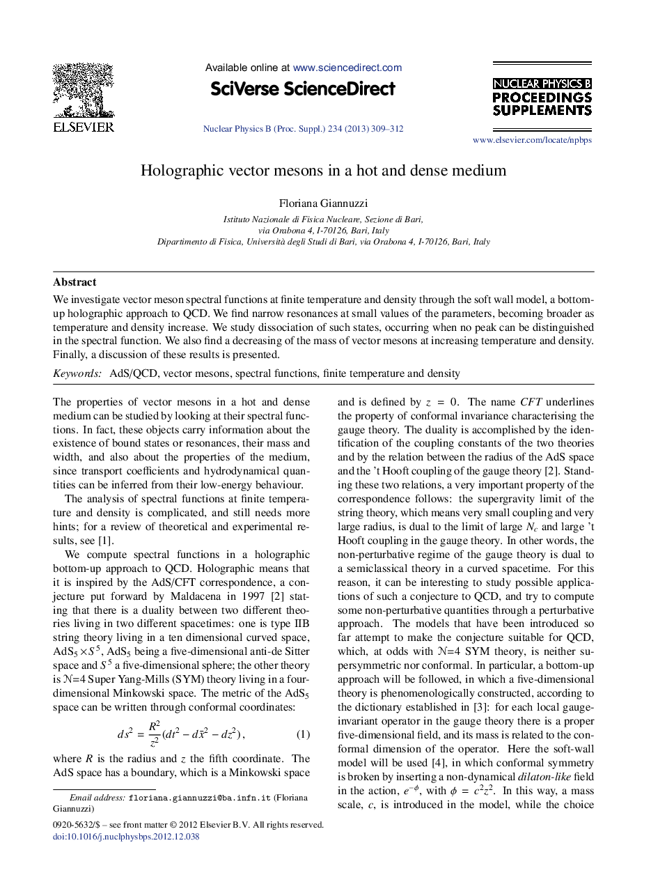 Holographic vector mesons in a hot and dense medium