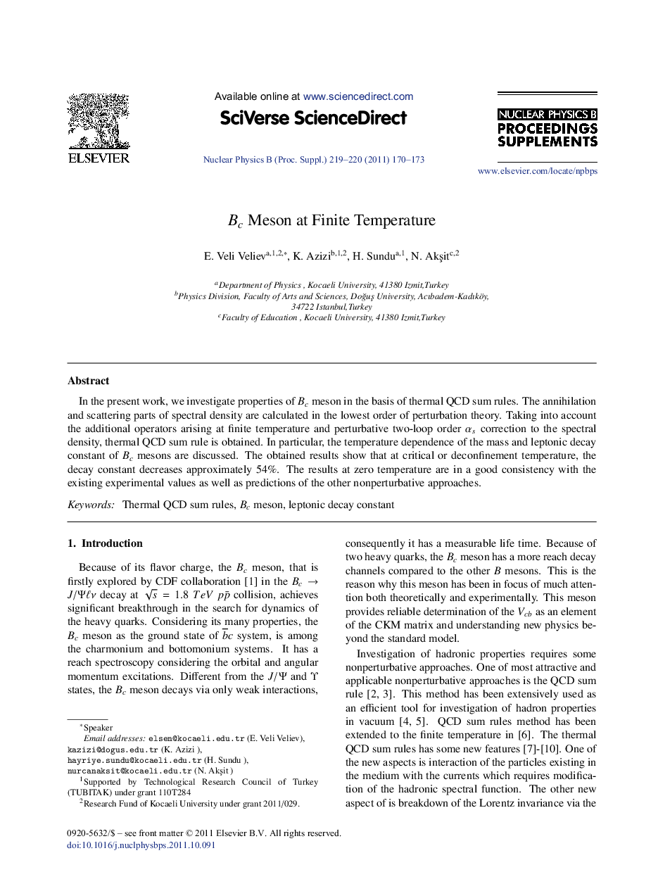 Bc Meson at Finite Temperature