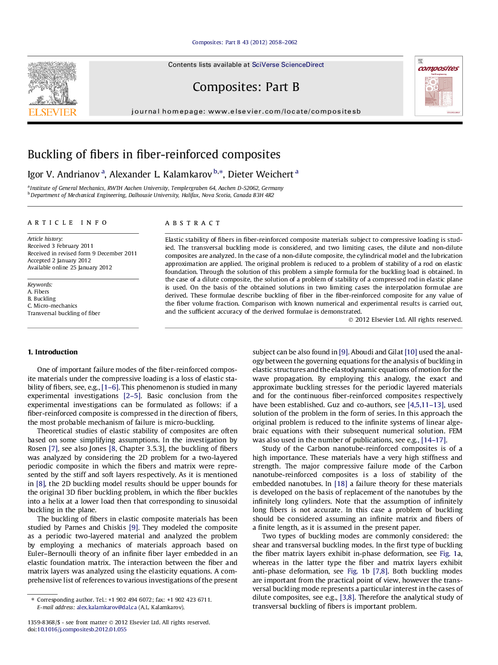 Buckling of fibers in fiber-reinforced composites