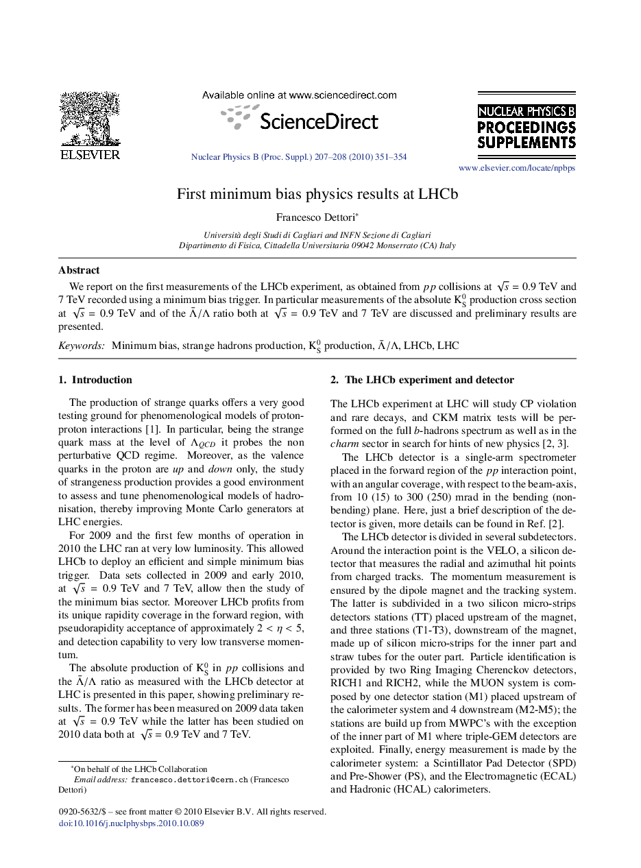 First minimum bias physics results at LHCb