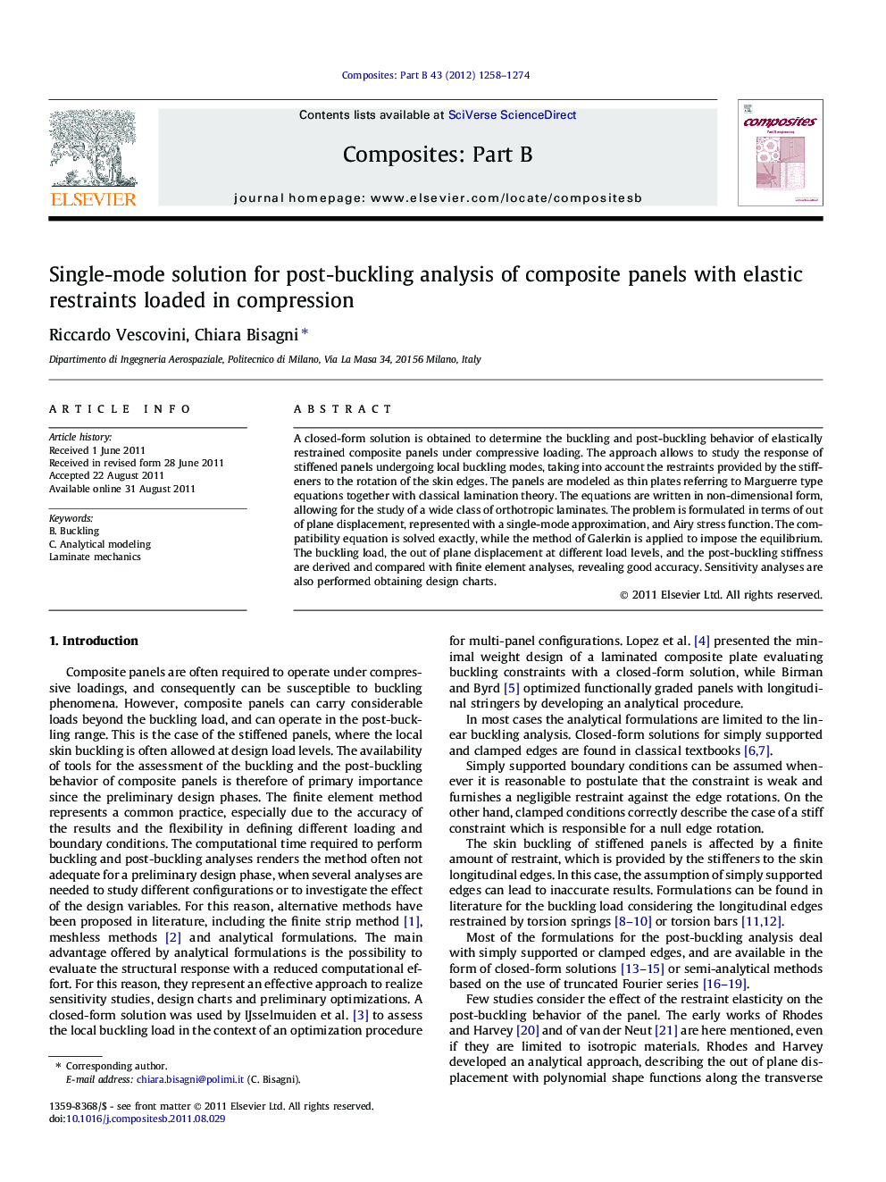 Single-mode solution for post-buckling analysis of composite panels with elastic restraints loaded in compression