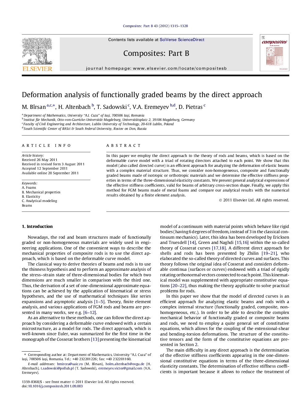 Deformation analysis of functionally graded beams by the direct approach